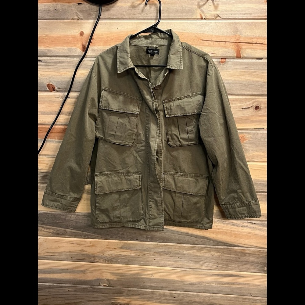 Topshop olive green button up utility jacket.